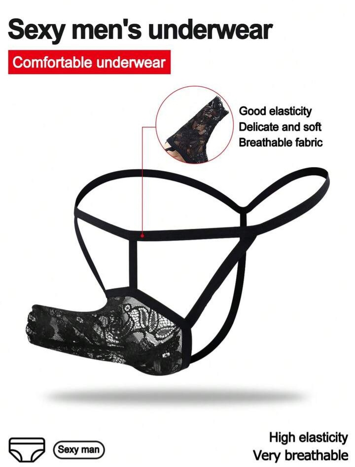 Men's Fashionable Black Lace Enhancing Seamless Men's Underwear